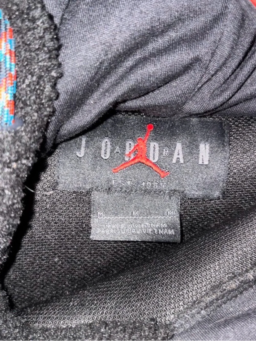 Jordan Black Sherpa Crewneck Hoodie with Red Trim and Yellow Logo